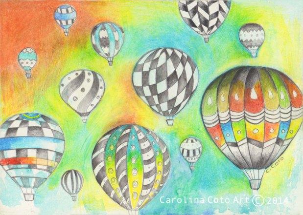 "Balloon Fest". Graphite and color pencil on panel, 5x7 inches.